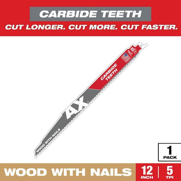 12 in. 5 TPI AX Carbide Teeth Demolition Nail-Embedded Wood Cutting SAWZALL Reciprocating Saw Blade (1-Pack)
