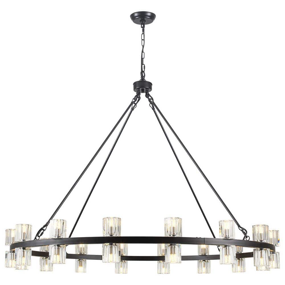 32-Light 49 in. Matte Black Modern Farmhouse Wagon Wheel Chandelier with K9 Crystal Cup Shade, No Bulbs Included price history on PriceWatchPro