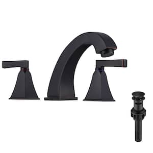 8 in. Widespread Deck Mounted Double-Handle Bathroom Faucet with Pop-up Drain Assembly in Oil Rubbed Bronze