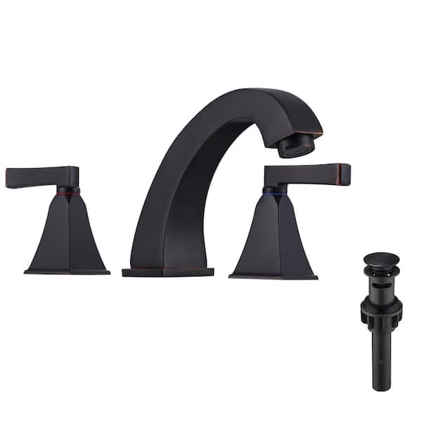 ARCORA 8 in. Widespread Deck Mounted Double-Handle Bathroom Faucet with Pop-up Drain Assembly in Oil Rubbed Bronze