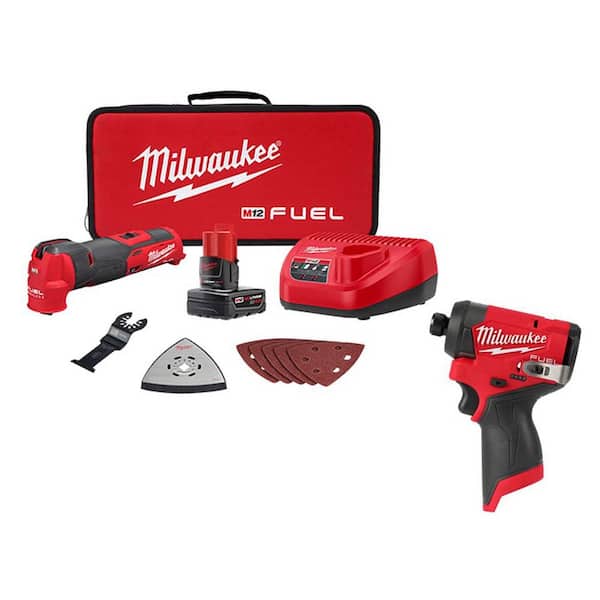 M12 FUEL 12V Lithium-Ion Cordless Oscillating Multi-Tool Kit with Impact Driver, Battery, Charger, Accessories and Bag