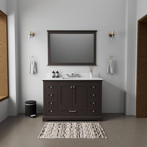 Lexora Dukes 48-in Espresso Single Sink Bathroom Vanity with White Carrera Marble Marble Top
