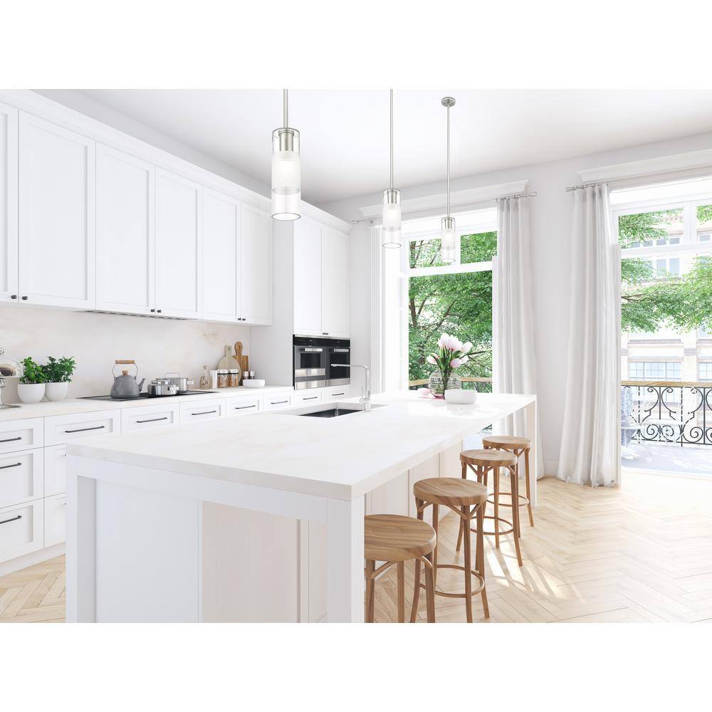 Brushed Nickel Frosted Glass Cylinder Pendant Light
