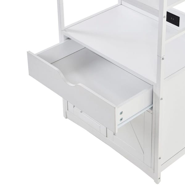 Kitchen Pantry Cabinet White Size 1 MDF 23.62 in. Buffet with Charging Station, Microwave Stand with Drawer and Shelves