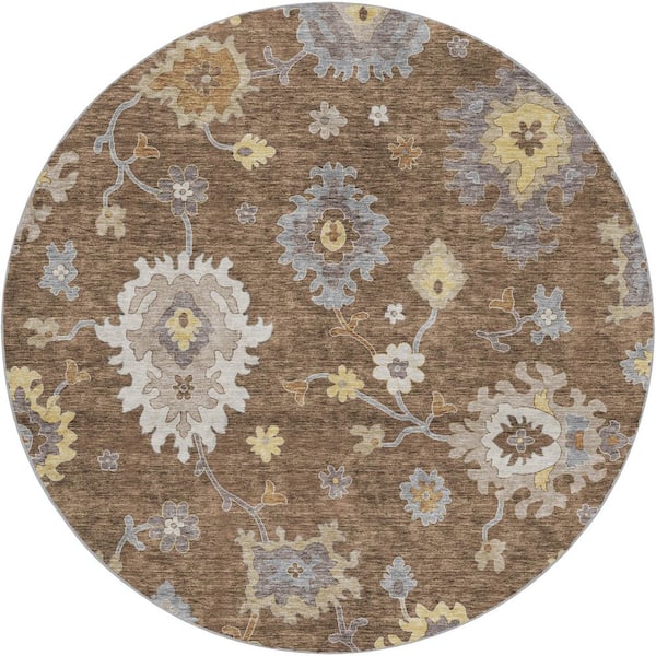 Dream Shag Premium Machine Washable Abstract ADS753 Chocolate 8 ft. x 8 ft. Round Rug