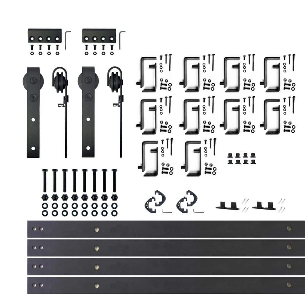 13 ft./156 in. Black Rustic Double Track Bypass U-Shape Sliding Barn Door Hardware Kit - Classic Design Roller price history on PriceWatchPro