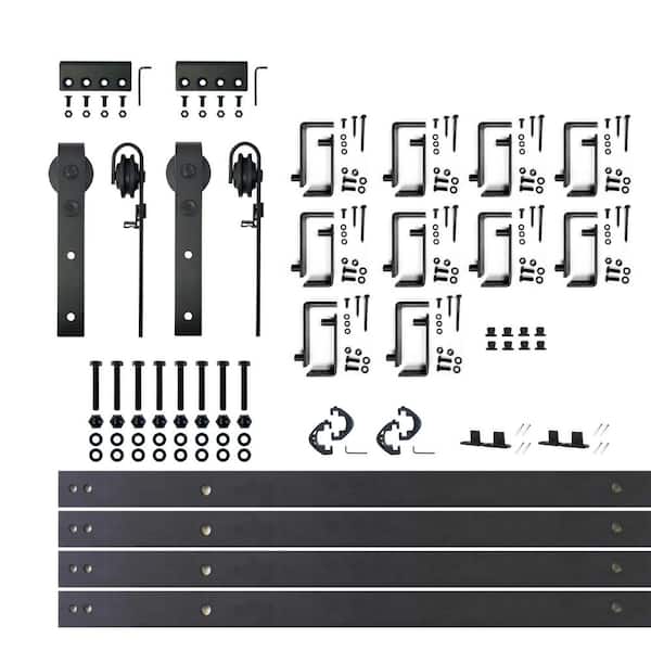 HOMACER 13 ft./156 in. Black Rustic Double Track Bypass U-Shape Sliding Barn Door Hardware Kit - Classic Design Roller