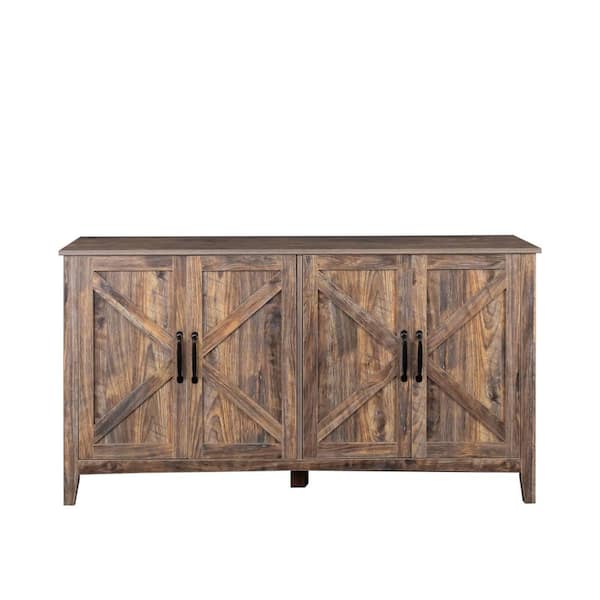 59 in. W x 16 in. D x 32 in. H Brown Linen Cabinet, Cabinet with Door, Freestanding Sideboard Storage Cabinet