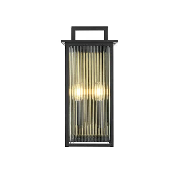19 in. Black Outdoor Hardwired Wall Sconce with No Bulbs Included