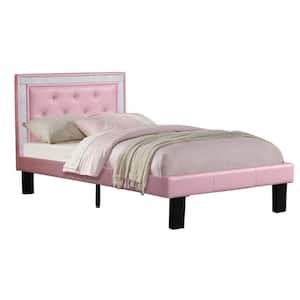 Pink Wooden Full Bed with Tufted Headboard