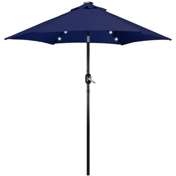 Unbranded 7.5 ft. Aluminum Pole Market Solar Push Button Tilt Patio Umbrella in Navy Blue