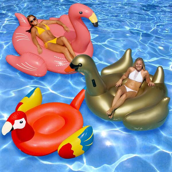 Swimline Giant Golden Goose Flamingo and Parrot Swimming Pool Float Combo (3-Pack)