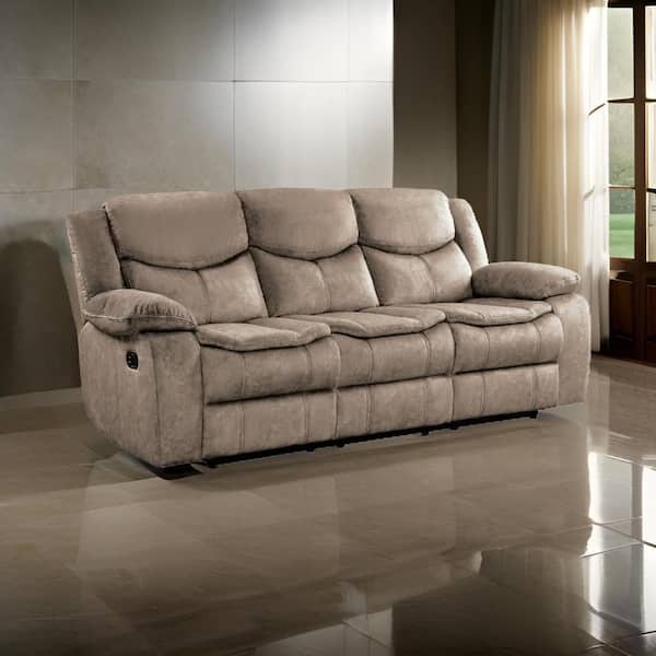 Benjara 87.5 in. Pillow Top Arm Microfiber Rectangle with Manual Dual Recliner Sofa in Brown
