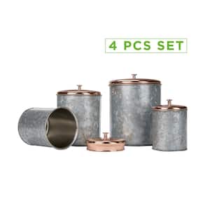 4-Piece Silver Double Wall Galvanized Canister Set with Lid, Storage Canisters, Food Storage Containers, Kitchen
