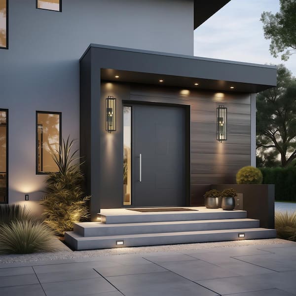 Knoll Road 42 in. Black Outdoor Hardwired Rectangle Frame Wall Sconce with No Bulbs Included
