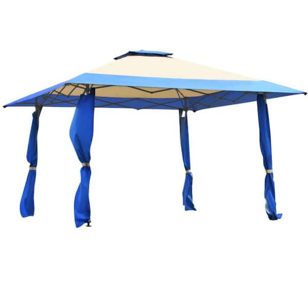 13 ft. x 13 ft. Pop Up Gazebo Tent Double-Tier Roof Canopy Tent in Blue with Carry Bag for Patio Garden