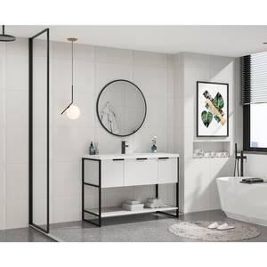 47.2 in. W x 18.1 in. D x 34.3 in. H Freestanding Plywood Bath Vanity in White Straight Grain with White Resin Top