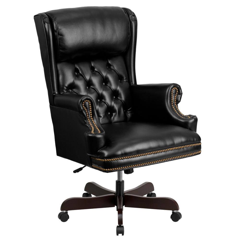 Ainslie Faux Leather High Back Traditional Tufted Ergonomic Executive Office Chair in Black with Arms