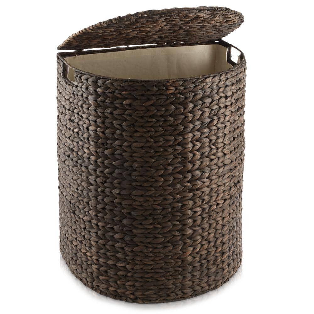 Espresso Wicker Half-Moon Laundry Hamper with Lid