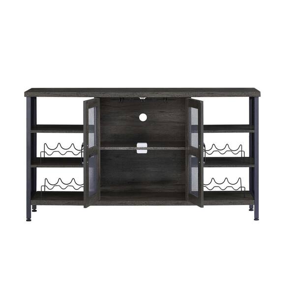 Industrial 12Bottle Dark Gray Wood Countertop Wine Rack Bar K