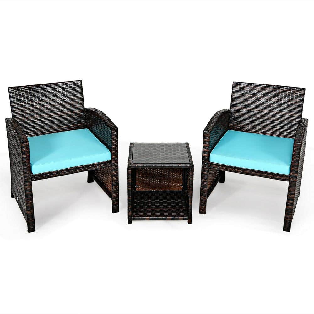 3-Pieces PE Rattan Wicker Outdoor Patio Conversation Set With Coffee Table 