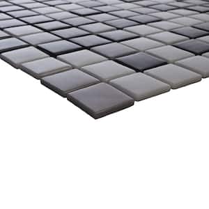 Glass Tile Love Head Over Heels Black and Gray Chips Mosaic Glass Floor Tile (10.76 sq. ft./Case)