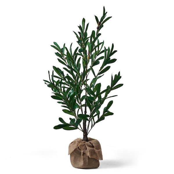 Elements 36 in. Green Artificial Olive Tree in Burlap Covered Pot