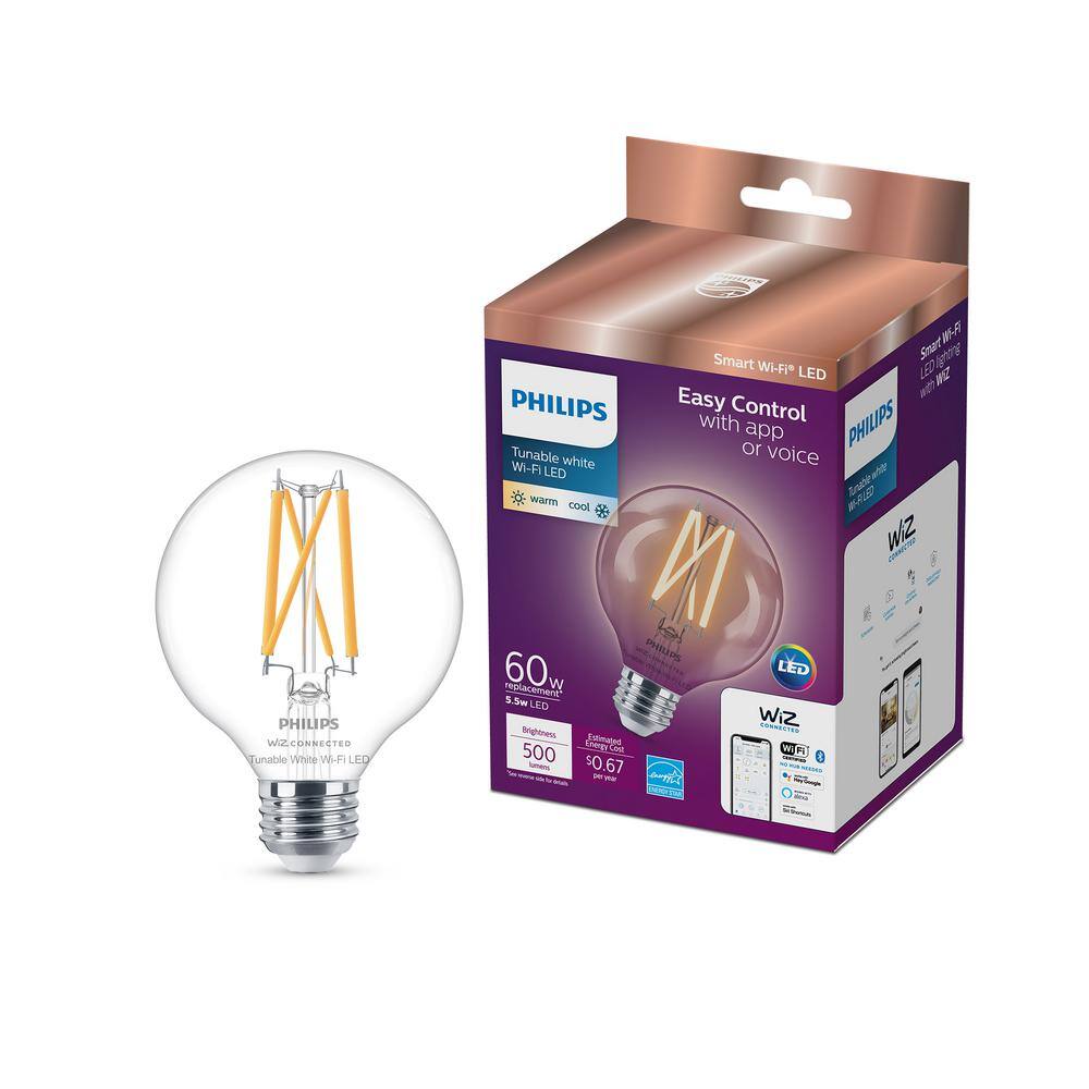 60-Watt Equivalent G25 Smart Wi-Fi Vintage Edison LED Light Bulb Tunable Wh