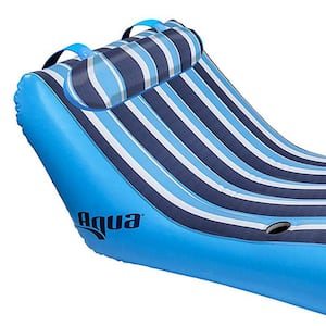 Ultra Cushioned Comfort Lounge Inflatable Pool Float with Pillow, Fabric, Blue