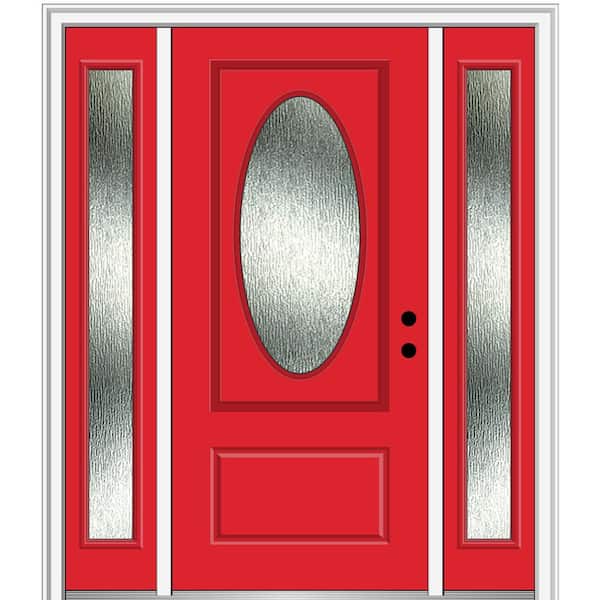 MMI Door 64 in. x 80 in. Left-Hand Inswing Rain Glass Red Saffron Fiberglass Prehung Front Door on 4-9/16 in. Frame