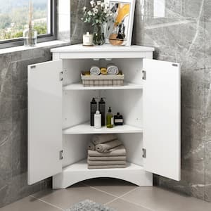 23.6 in. W x 17.2 in. D x 31.5 in. H White Triangle Freestanding Floor Linen Cabinet, Corner Cabinet for Bathroom