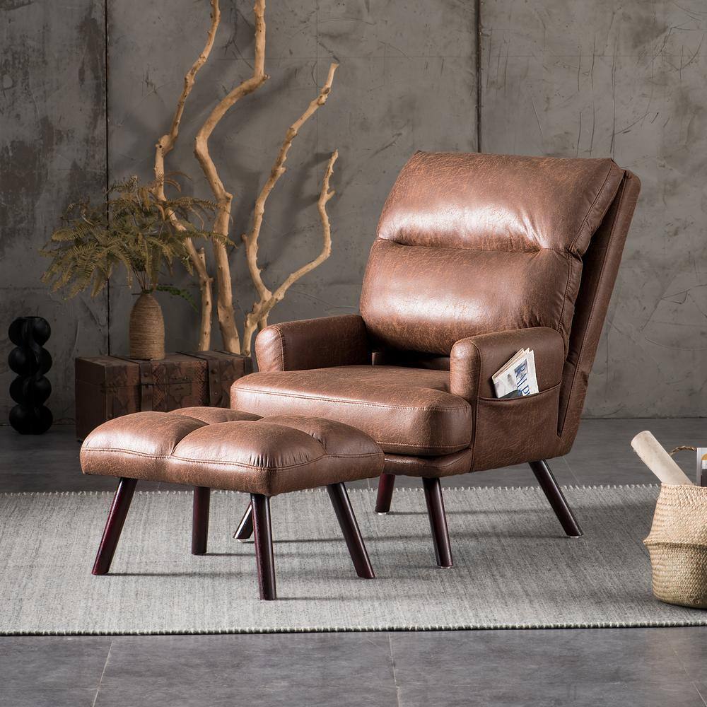 Allwex Magic Dark Brown Suede Fabric Recliner Accent Chair and Ottoman