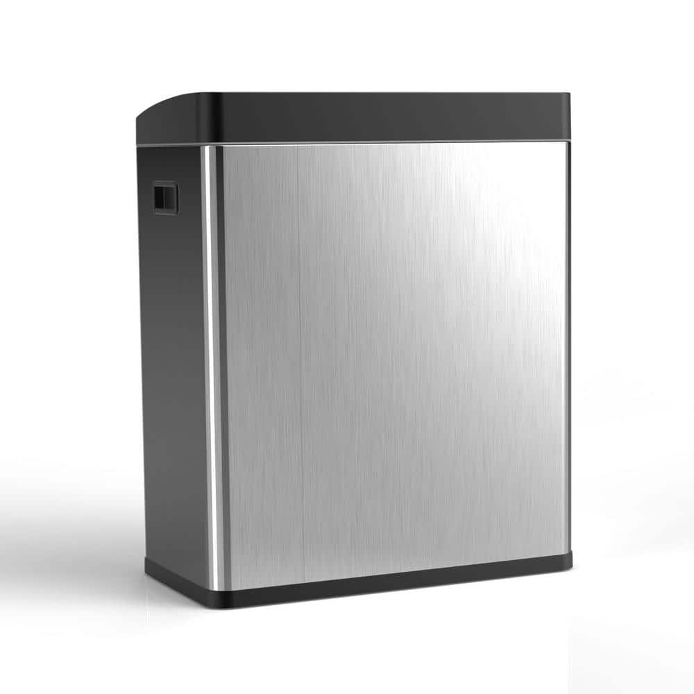 Silver Stainless Steel Touchless Dual Trash and Recycling Bin