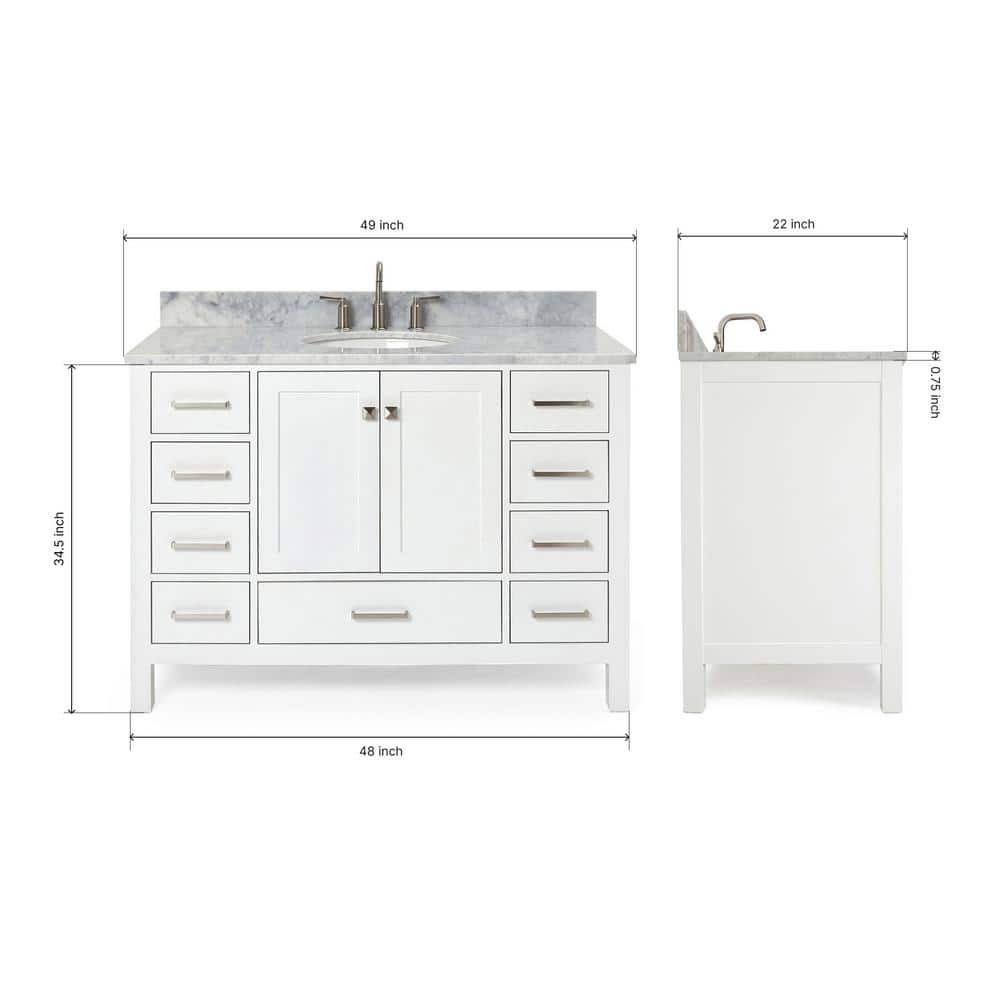 Cambridge 49" White Marble Top Single Bathroom Vanity