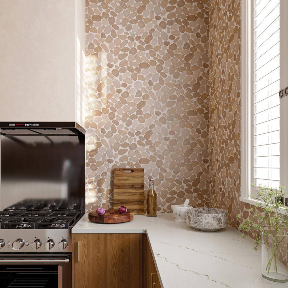 Waterbrook 12" x 12" Beige Natural Stone Pebble Mosaic Tile