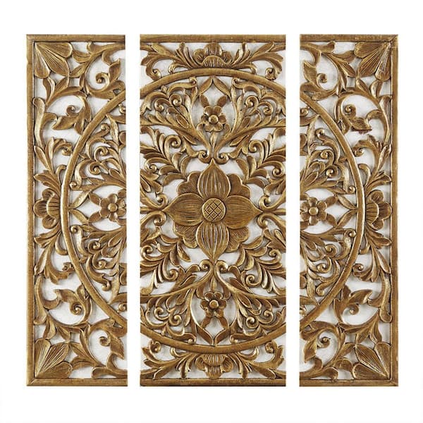 Miscool Anky 3-Piece Framed Art Print 27.56 in. x 11.81 in. Triptych Dimensional Resin Canvas Wall Art Set