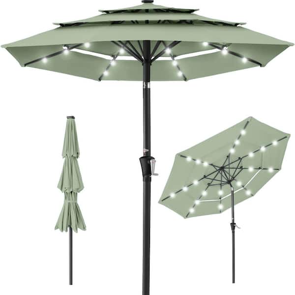Best Choice Products 10ft 3-Tier Solar Patio Umbrella w/ 24 LED Lights, Tilt Adjustment, Easy Crank - Sage Green Best Choice Products 10ft 3-Tier Solar Patio Umbrella w/ 24 LED Lights, Tilt Adjustment, Easy Crank - Sage Green