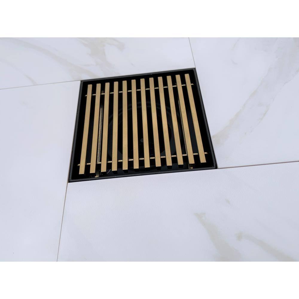 6'' Square Brushed Gold and Matte Black Stainless Steel Shower Drain