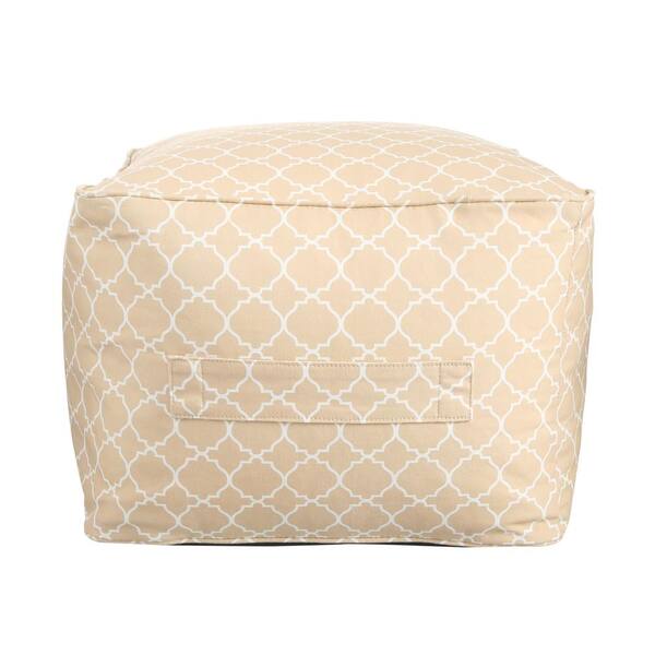 Hampton Bay Sand Geo Square Outdoor Pouf with Handle