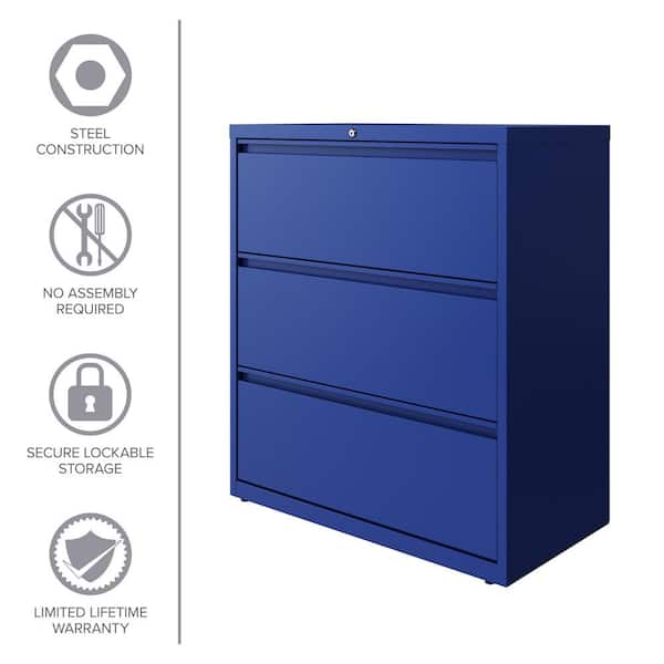 Hirsh 36 in. W Classic Blue 3 Drawer Metal Lateral File Cabinet for Home Office Holds Letter Legal and A4 Hanging Folders 24254
