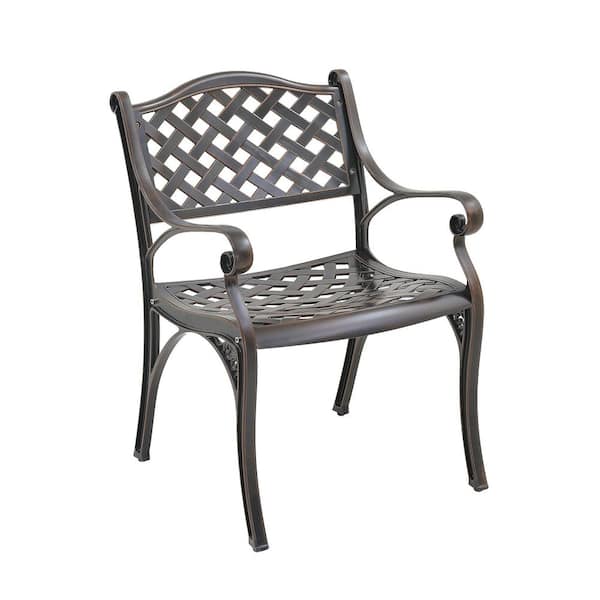 Antique Bronze Cast Aluminum Outdoor Patio Ergonomic Dining Chair Set of 2
