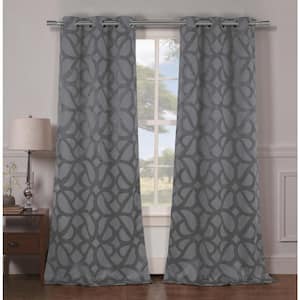 Grey Geometric Thermal Blackout Curtain - 38 in. W x 84 in. L (Set of 2)