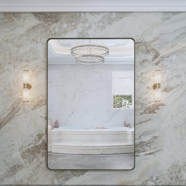 60 in. W x 40 in. H Large Rectangular Framed Wall Mounted Bathroom Vanity Mirror in Brushed Bronze
