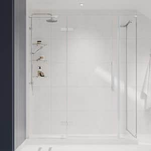 Tampa 58 13/16 in. W x 72 in. H Rectangular Pivot Frameless Corner Shower Enclosure in Chrome with Shelves