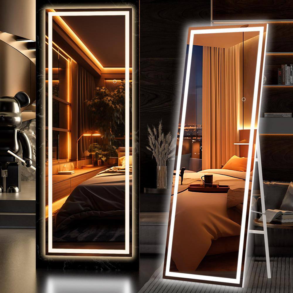 48 in. W x 72 in. H Square White Frame LED Floor Mirror, Full Body Dressing