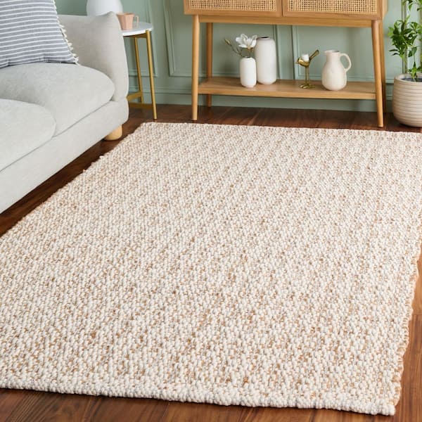 Natural Fiber 6 ft. x 6 ft. Natural/Silver Distressed Striped Abstract Square Area Rug