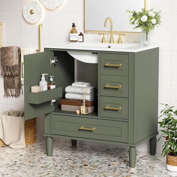 Ziyudura 30 in. Single Sink Freestanding Olive Green Bath Vanity