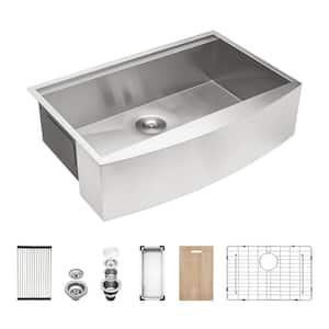 33 in. L x 21 in. W Farmhouse Apron Front Single Bowl 18 Gauge Stainless Steel Kitchen Sink in Brushed Nickel