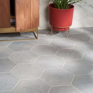 Sanskrit Gray Hex 4 in. x 0.35 in. Matte Porcelain Floor and Wall Tile Sample