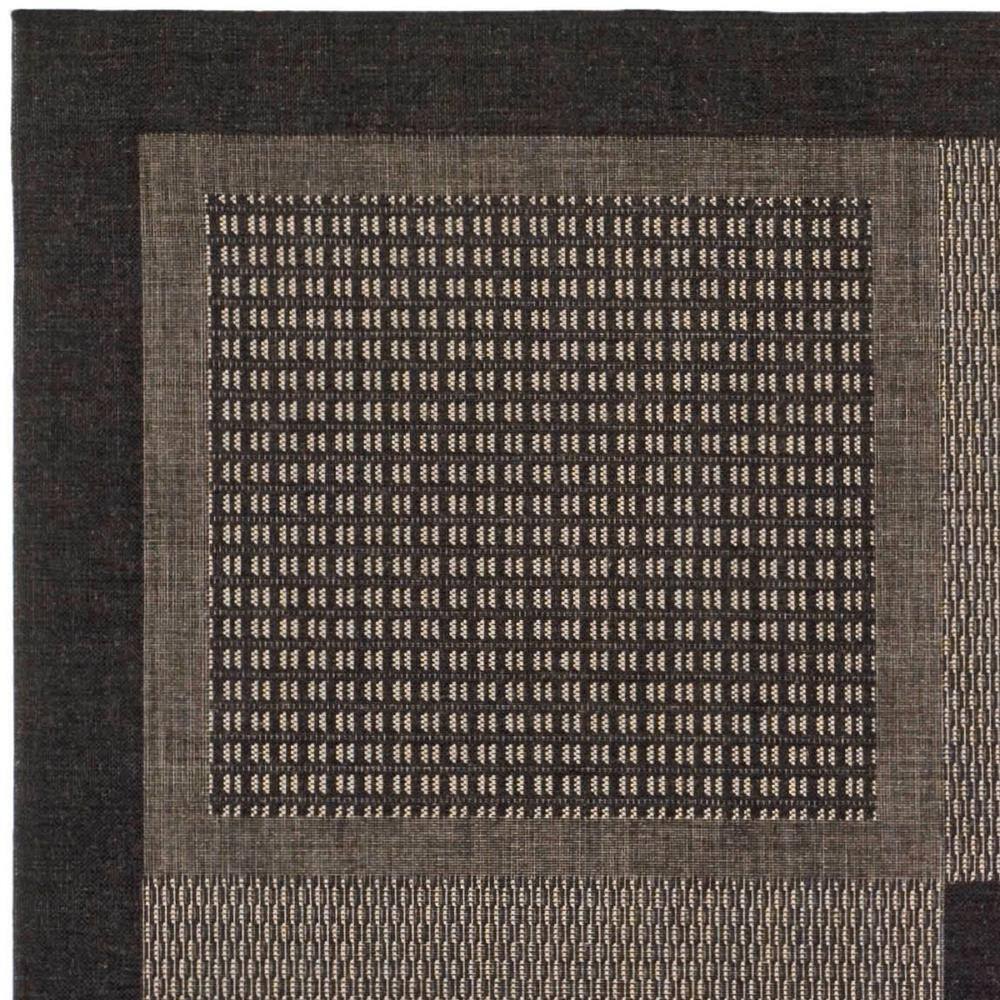 Black and Sand Geometric Synthetic Outdoor Area Rug, 6'-7" Square